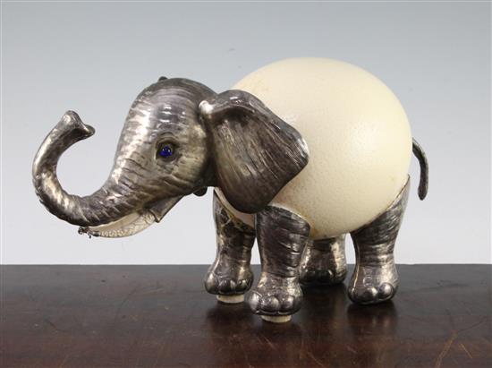 Gabriella Binazzi, Italian. An ostrich egg model elephant, 13in.